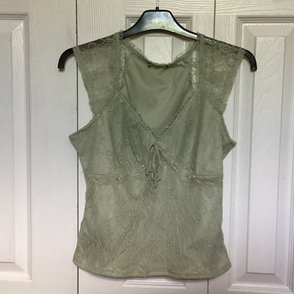 Thorn & Fable Light Green Lace Sweetheart Top